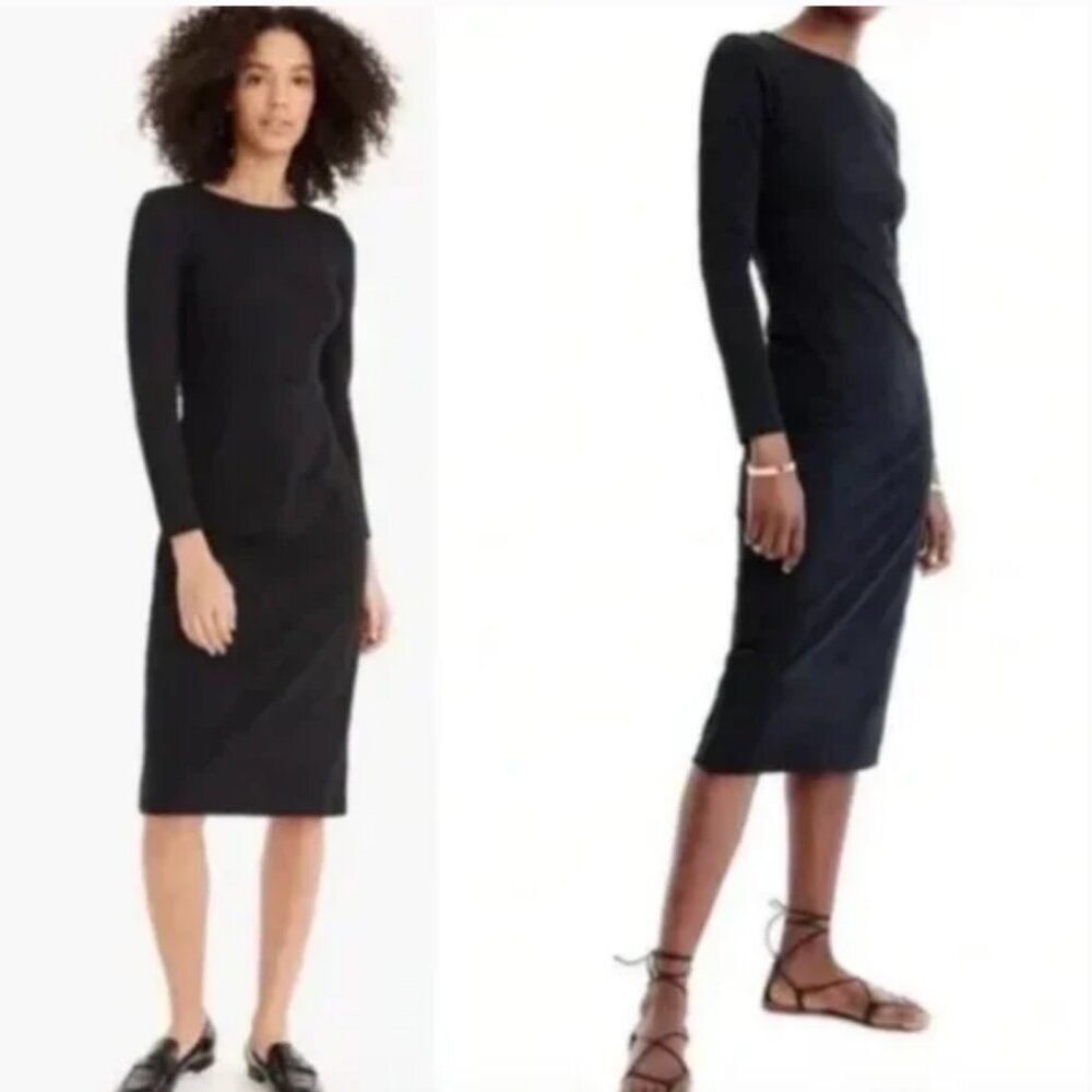 J. Crew Women's Black Knit Sheath Long Sleeve Preppy Classic Dress Style H8329